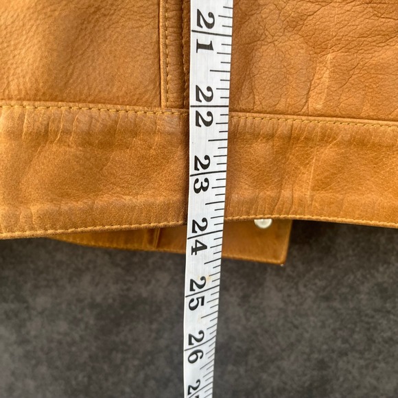 Talbots Womens Tan 100% Leather Patina Vintage Trucker Jacket Medium Camel Honey - Picture 5 of 9